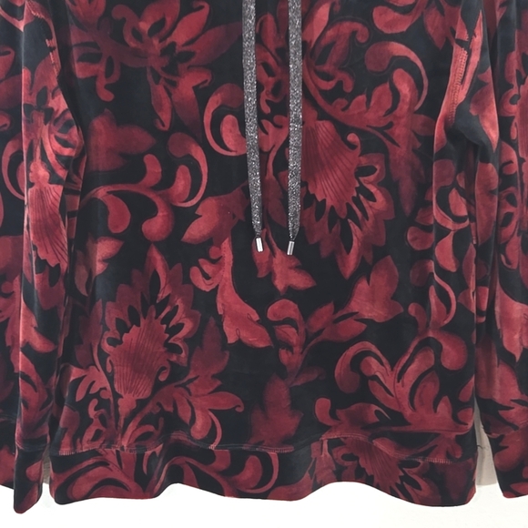 Chico's Red/Black Velvety Soft Velour Funnel Neck Long Sleeve Top, 0 (Small) - Picture 3 of 6